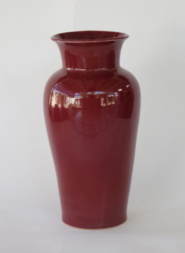 Hand Made Crackle Glaze Oxblood Ceramic Vase from Chiang Mai, Thailand.