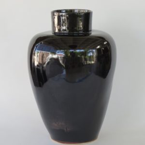 Hand Made Crackle Glaze Temmoku Ceramic Vase from Chiang Mai, Thailand.