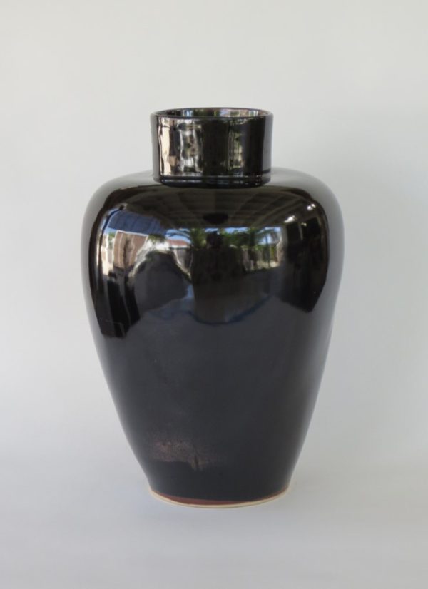 Hand Made Crackle Glaze Temmoku Ceramic Vase from Chiang Mai, Thailand.