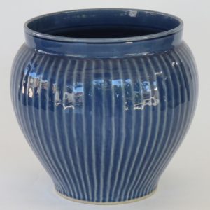 Hand Made Crackle Glaze Cobalt Blue Ceramic Vase from Chiang Mai, Thailand.