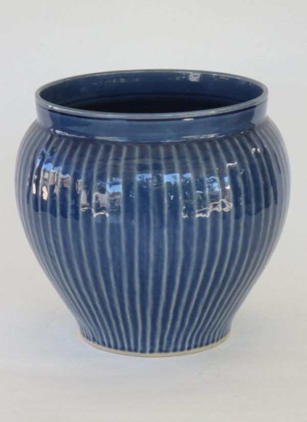 Hand Made Crackle Glaze Cobalt Blue Ceramic Vase from Chiang Mai, Thailand.