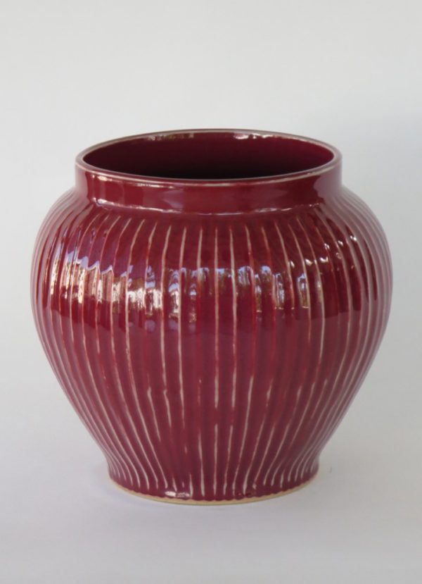 Hand Made Crackle Glaze Oxblood Ceramic Vase from Chiang Mai, Thailand.