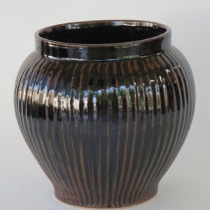 Hand Made Crackle Glaze Temmoku Ceramic Vase from Chiang Mai, Thailand.