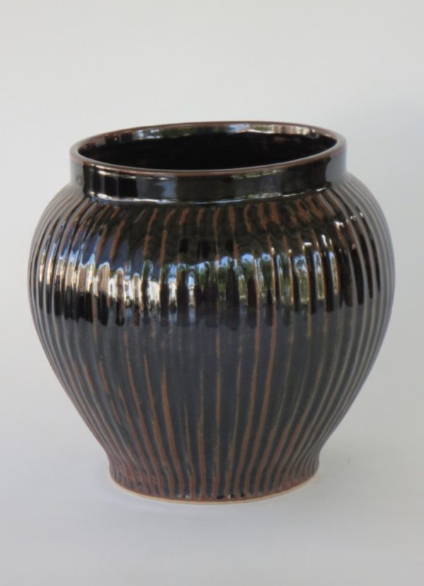 Hand Made Crackle Glaze Temmoku Ceramic Vase from Chiang Mai, Thailand.