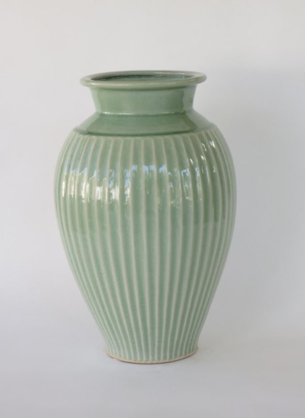 Hand Made Crackle Glaze Celadon Ceramic Vase from Chiang Mai, Thailand.
