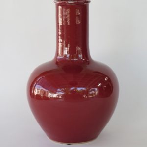 Hand Made Crackle Glaze Oxblood Ceramic Vase from Chiang Mai, Thailand.