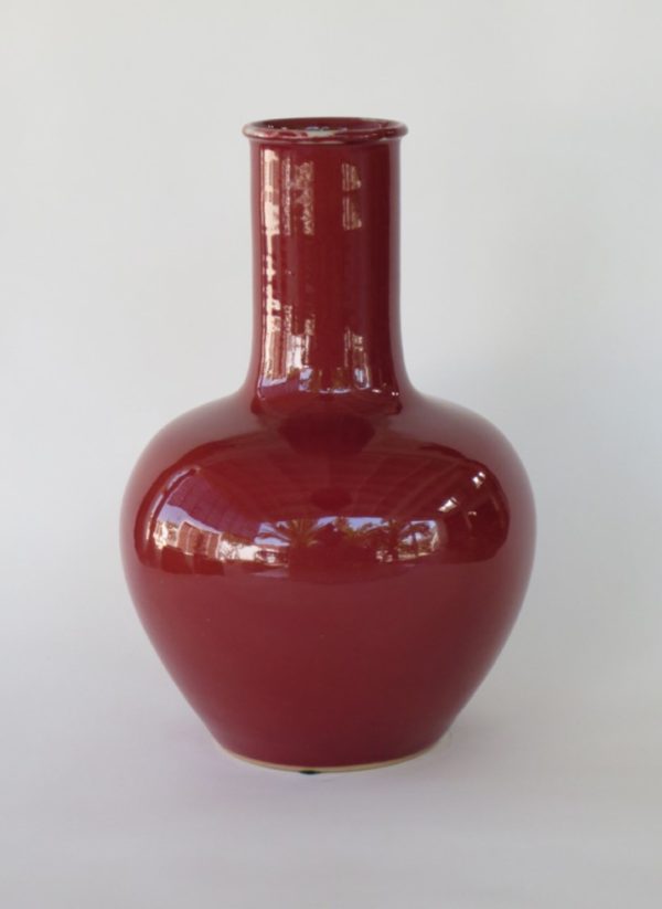 Hand Made Crackle Glaze Oxblood Ceramic Vase from Chiang Mai, Thailand.