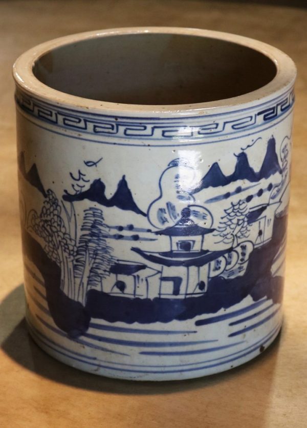 Hand Painted White Glazed Ceramic Vase from Beijing, China.