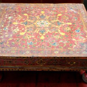 Hand Painted Wooden Bajot Low Table from Bikaner, Rajasthan, India, c. 1875
