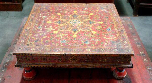 Hand Painted Wooden Bajot Low Table from Bikaner, Rajasthan, India, c. 1875