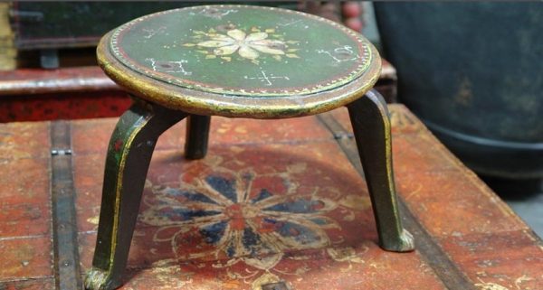 3 Legged Hand Painted Wooden Palace Table from Ramgarh, Rajasthan, India, c. 1930