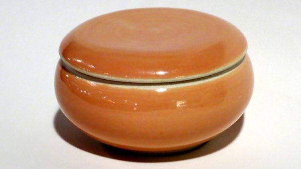 Hand Made Peach Ceramic Covered Bowl